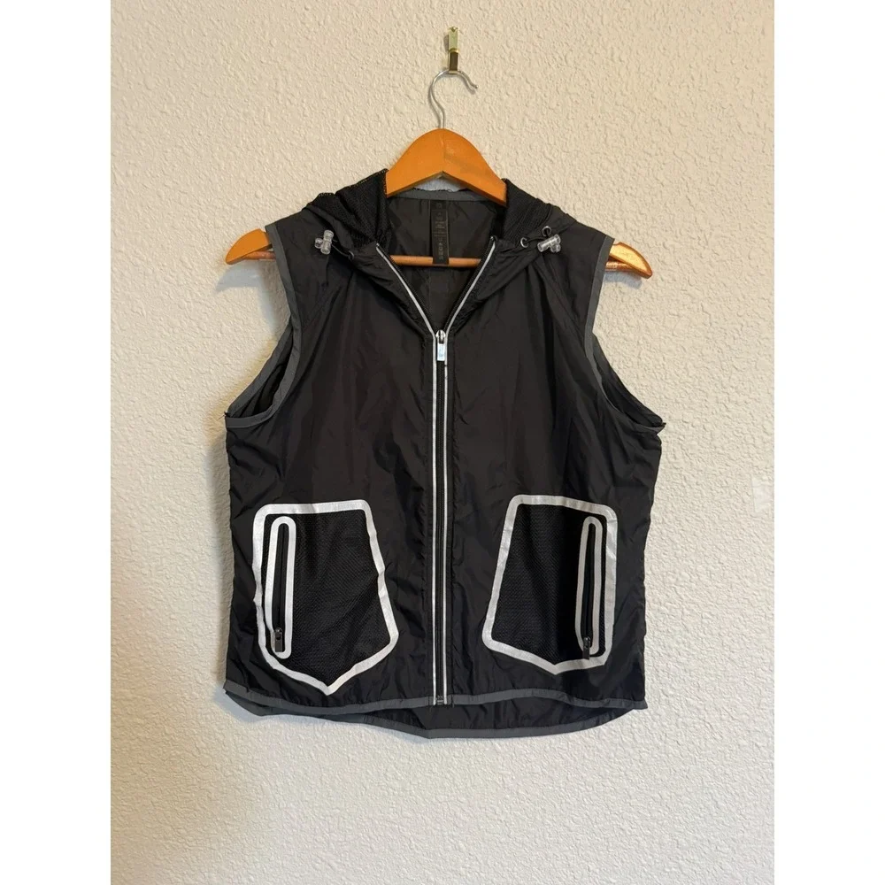Hooded Vest Womens M Softshell Full Zip Windproof Running Jacket Reflective Trim